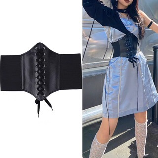 Womens Steampunk PU Leather Corset Belt Criss Cross Lace Up Front Elastic  Waist Cincher Medieval Renaissance