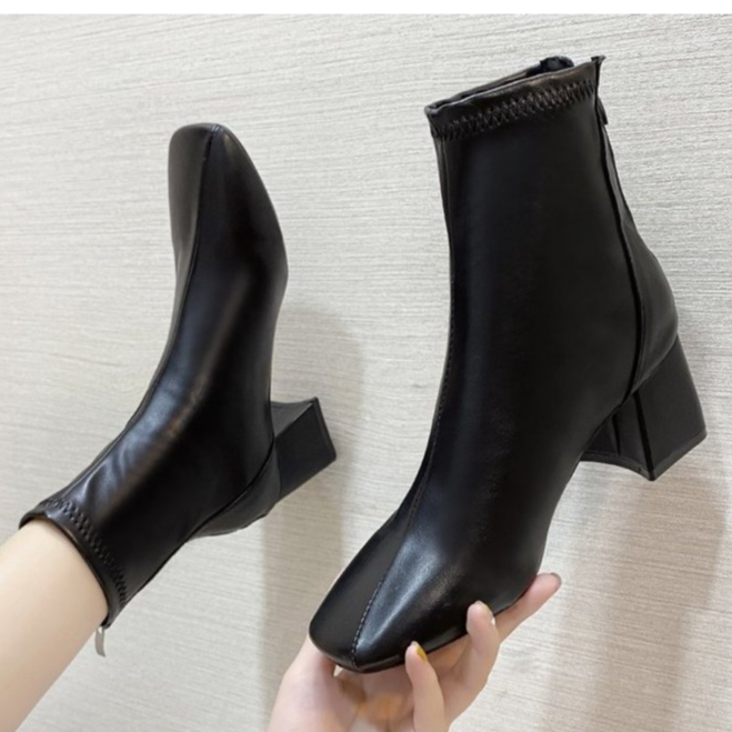 JY. Ladies Black Boots 5CM Waterproof PU Leather Boots W/Box #B355 ...