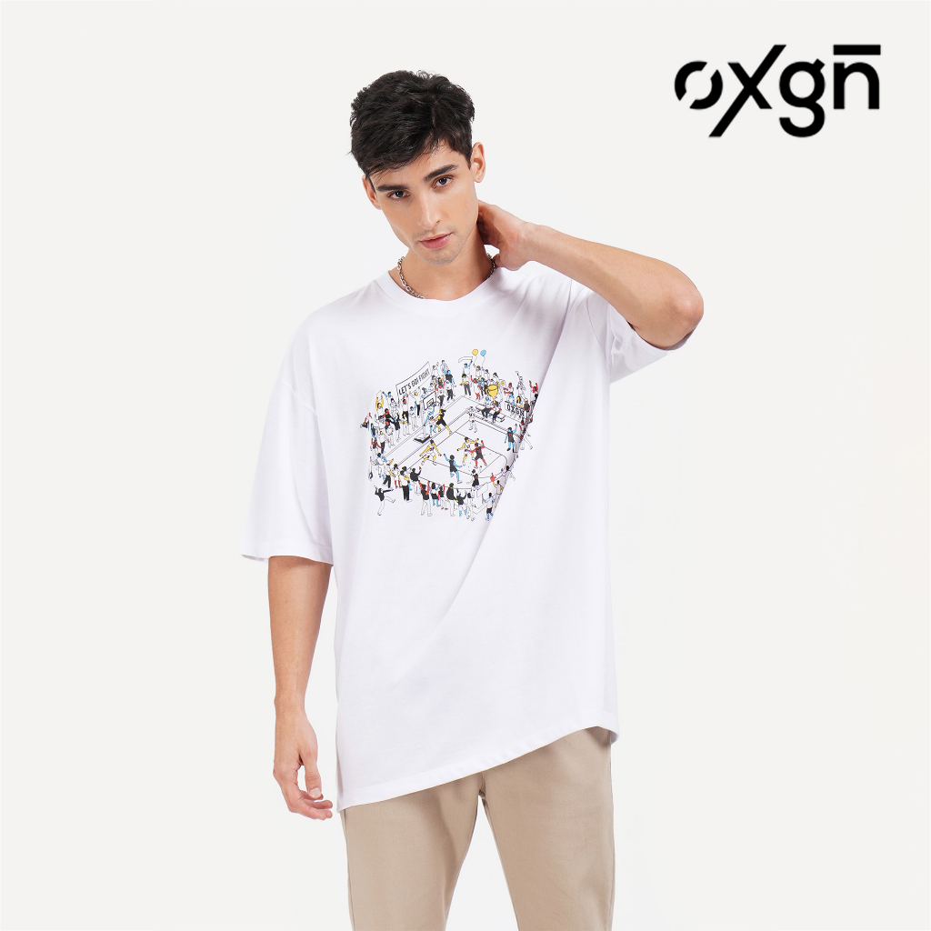 OXGN Basketball Oversized Graphic Print T-Shirt For Men (White ...