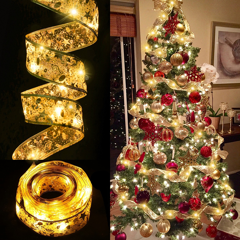 Golden Christmas Ribbon LED Lights(4m/10m)LED Christmas Tree Lights 