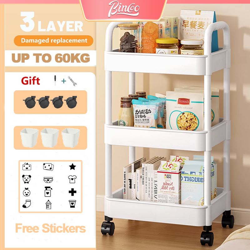 BINCOO 3-Tier Trolley Cart Organizer Utility Organizer Trolley Kitchen ...