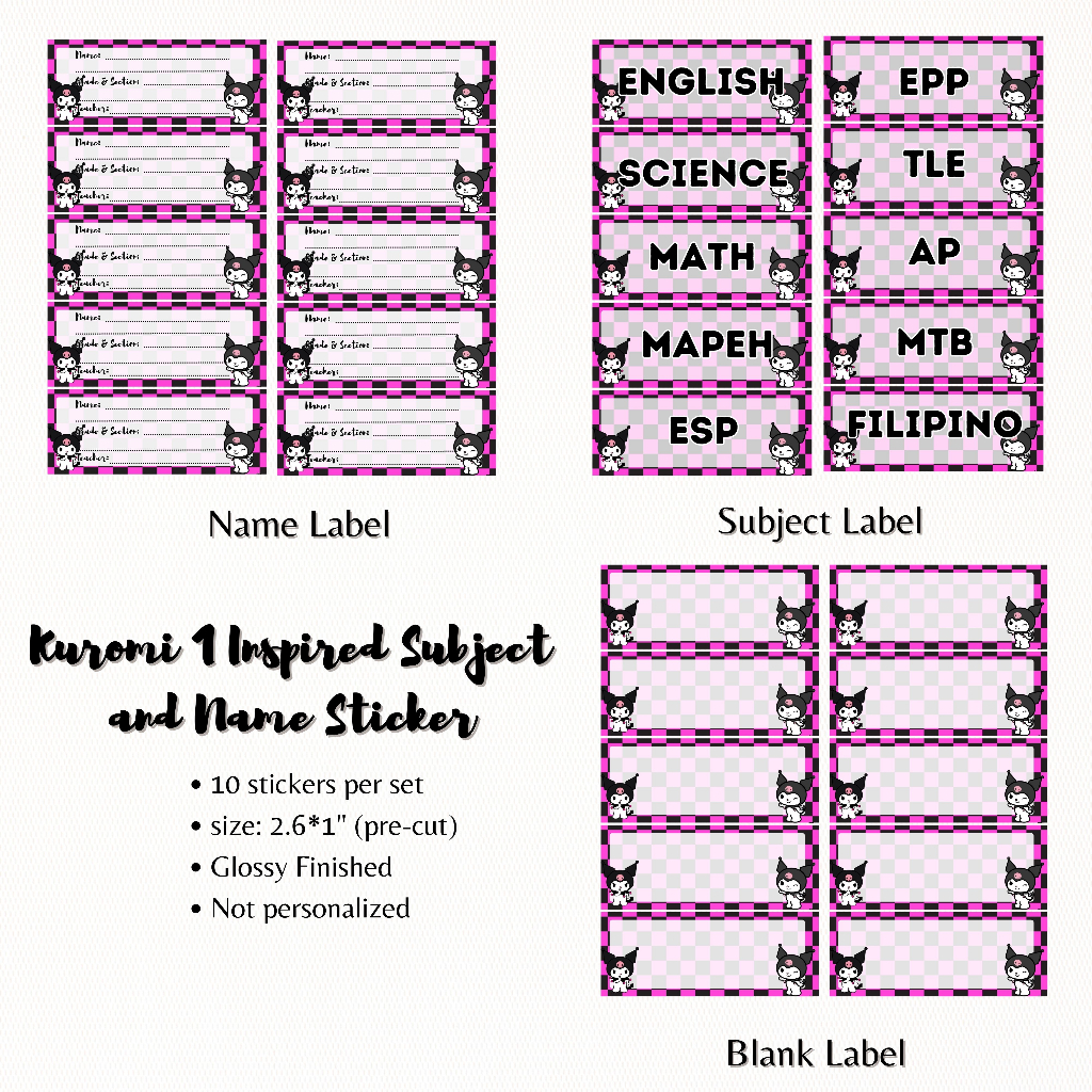 Estudio | Kuromi Inspired Subject and Name label Sticker | Shopee ...