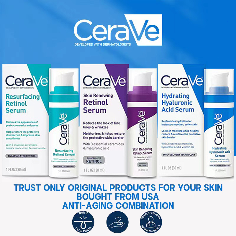 CeraVe Facial Serum Resurfacing Retinol/Hydrating Hyaluronic Acid/Skin ...