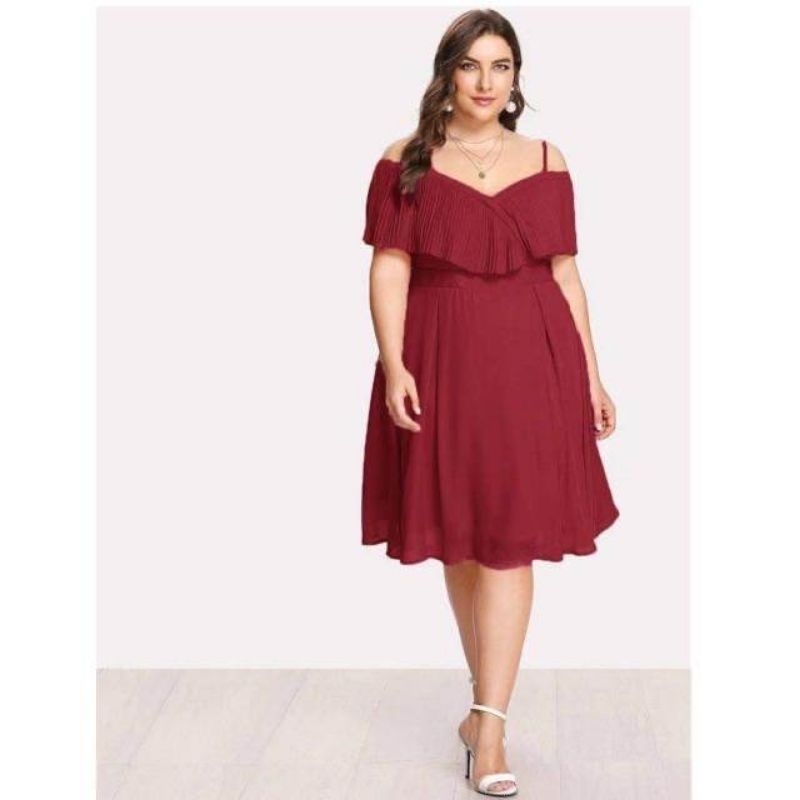 #637 Formal Elegant Casual Pleated cold Shoulder Ruffles Fashion Plain ...