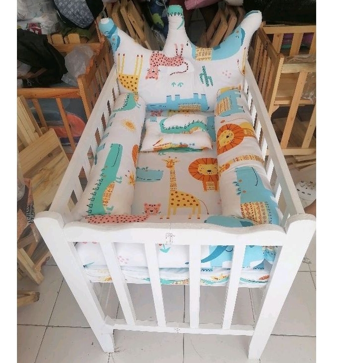 Heavy duty White Adjustable Crib 24X40 Wave design w/ Big Crown Set ...