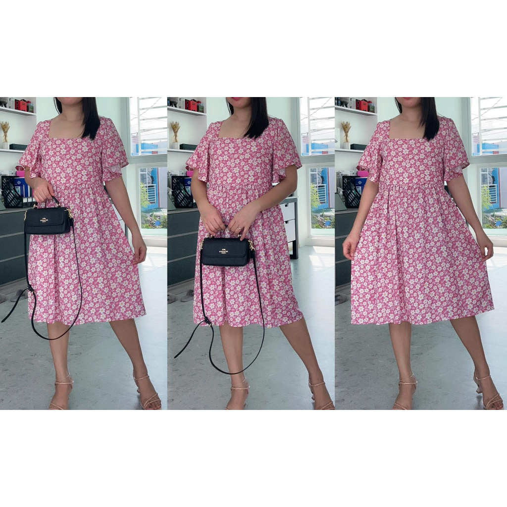 Challis Butterfly Sleeve Garterized Back Midi Dress Printed | Shopee ...