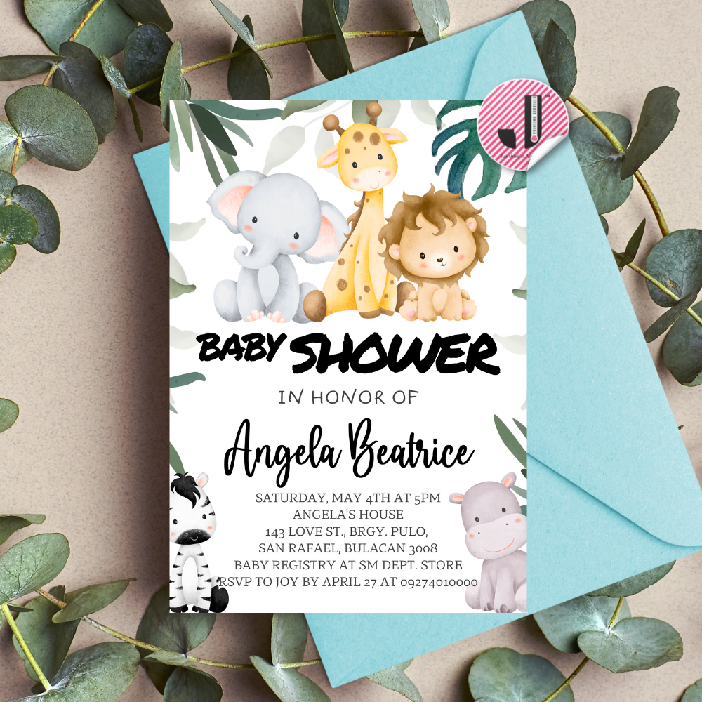 Jungle Safari Baby Shower Invitation, Customized Invitation, Jungle