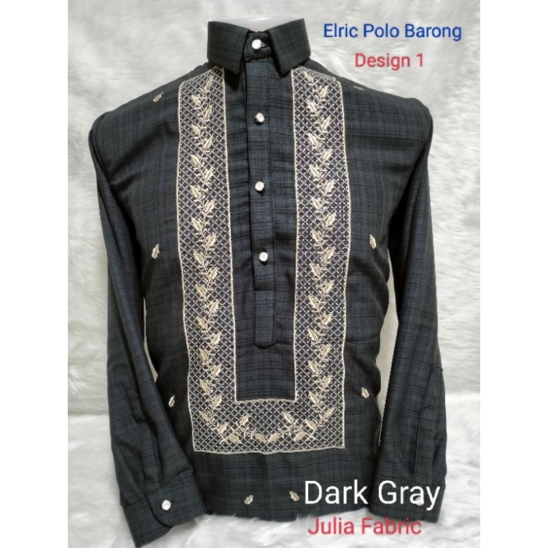 Polo Barong Long sleeves Julia Dark Gray designs Shopee