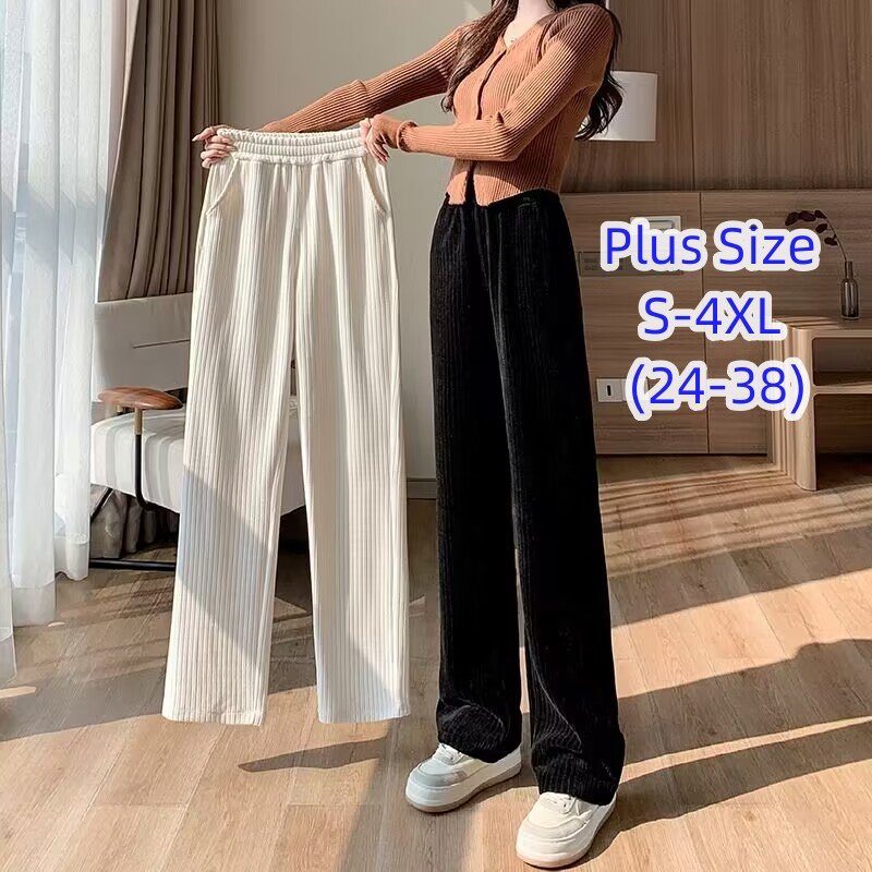 Lenbach Plus Size 2337 Women Corduroy High Waist Wide Leg Pants