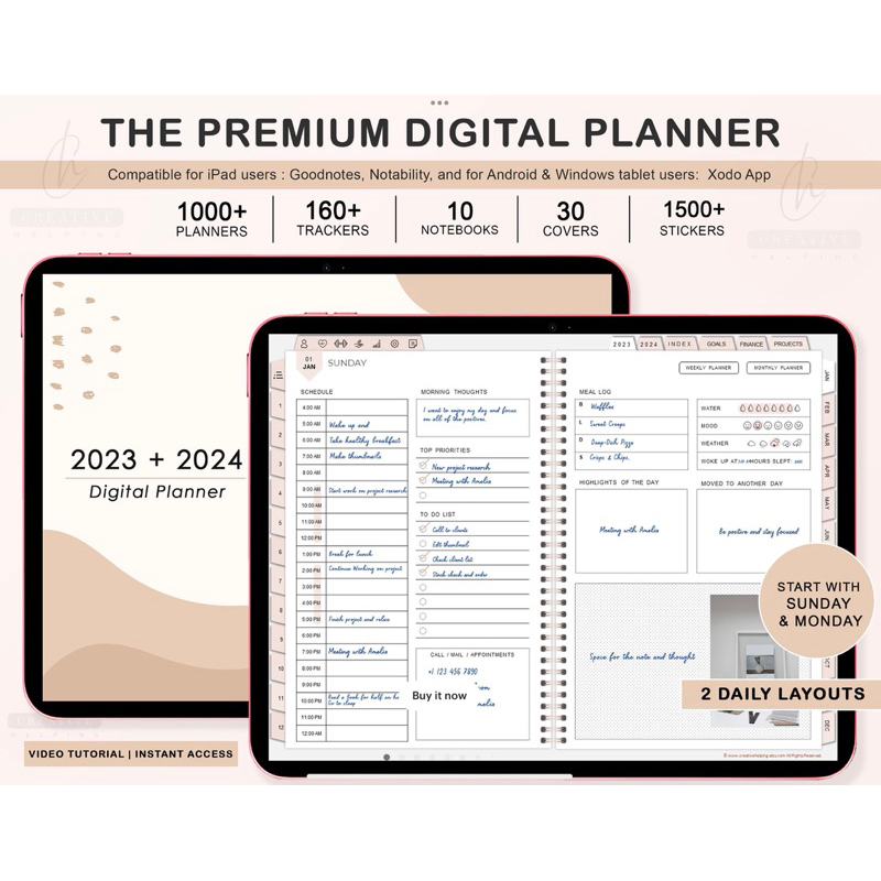 Digital Planner, GoodNotes Planner, Dated 2023 2024, Notability Planner
