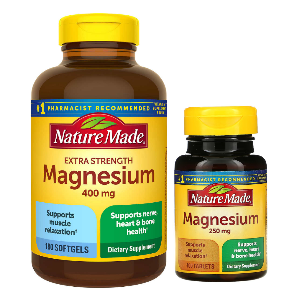 Nature Made Magnesium 250 Mg 100 Tablets Or Extra Strength 400 Mg 180 ...