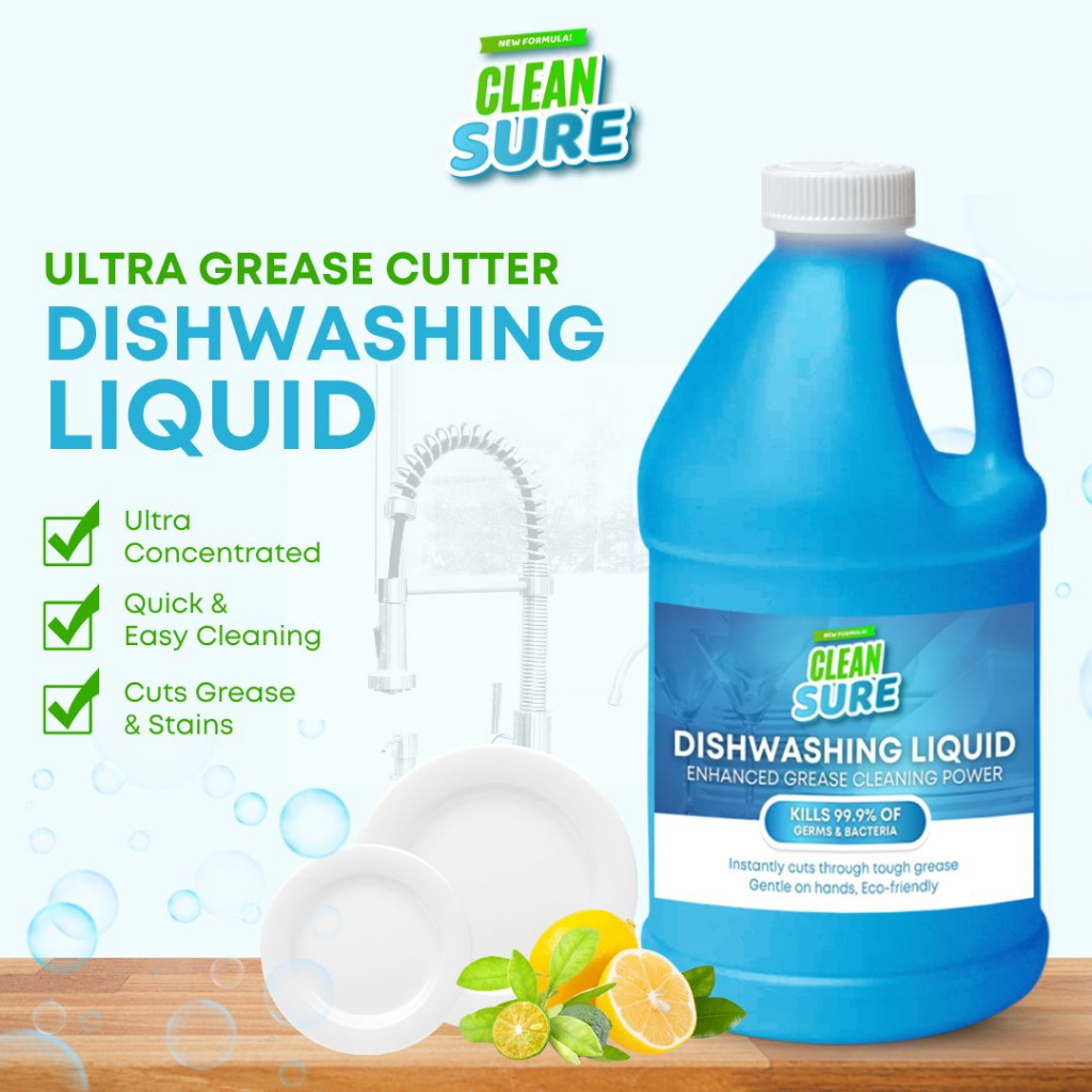 CleanSure Dishwashing Liquid Half Gallon Blue Antibac Premium Dish Soap