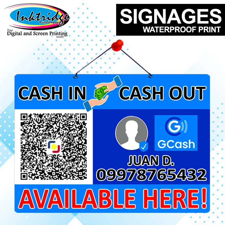 GCASH CASH IN CASH OUT Signages Scan to Pay QR Code Waterproof