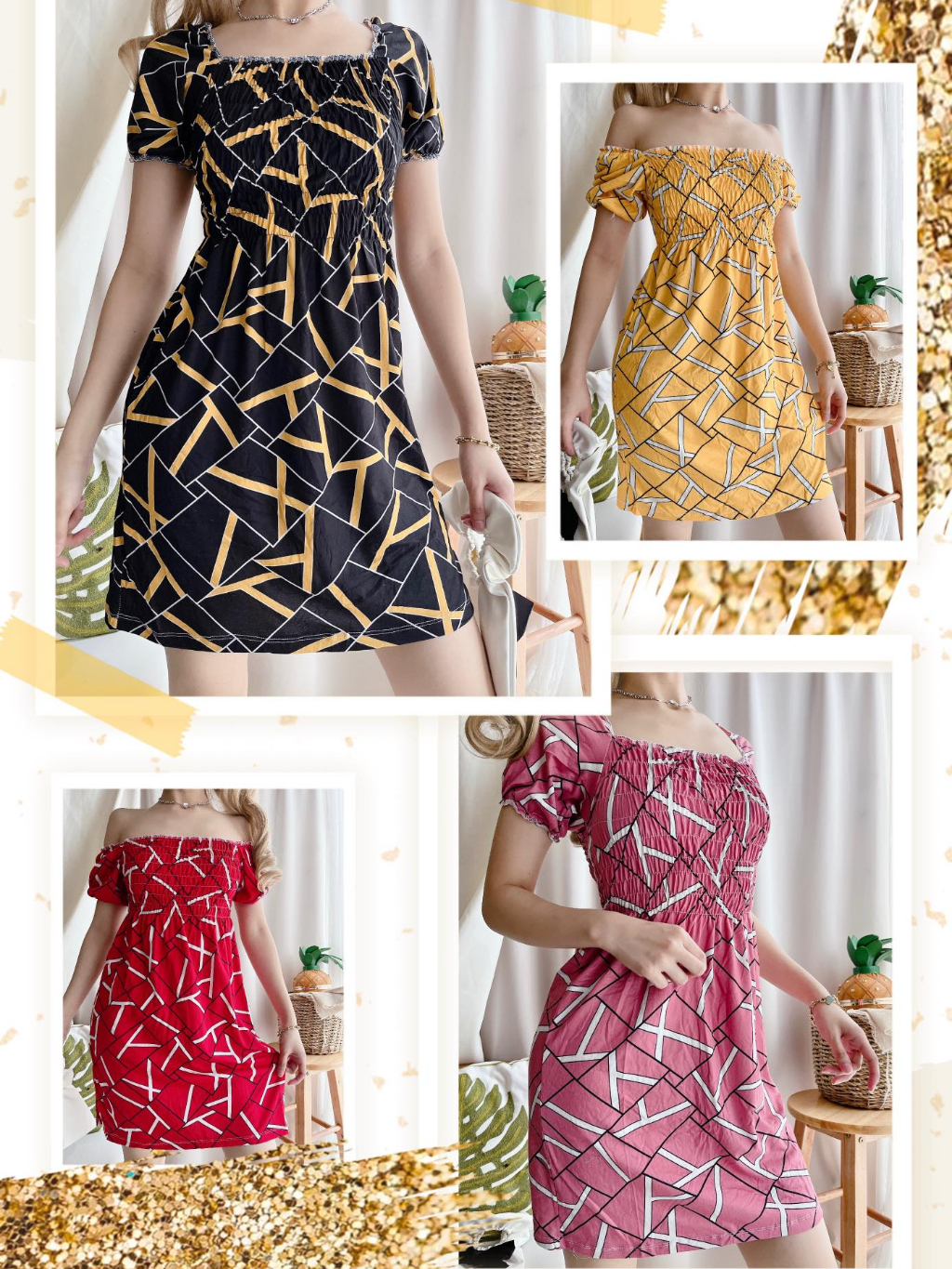 Printed Puff Sleeve Sexy Dress IG OUTFIT New Trend | Shopee Philippines