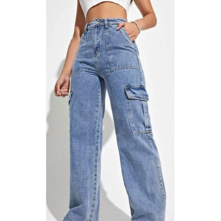 Denim Cargo High Waist Jeans Baggy Mom Jeans 6 Pocket Denim Jeans Maong ...