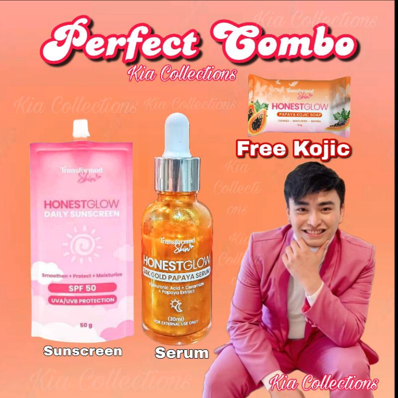 Honest Glow Set Perfect Trio /Sunscreen/Gold Serum + FREE Kojic ...