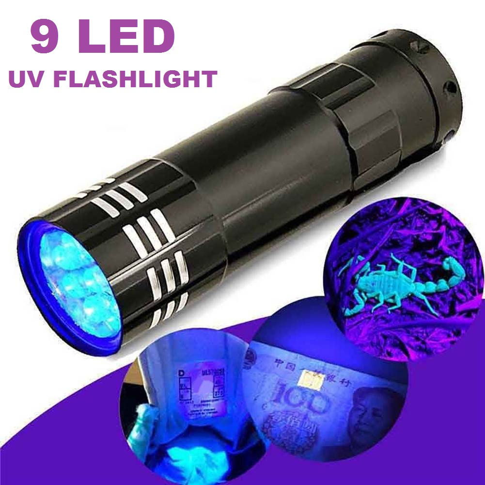 9 LED Mini Portable UV Light Money Detector LED Ultra Violet Flashlight ...