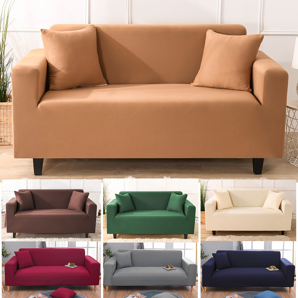 Sofa Cover Stretchable Plain Color Gray Blue Black Beige Wine Red Seat ...