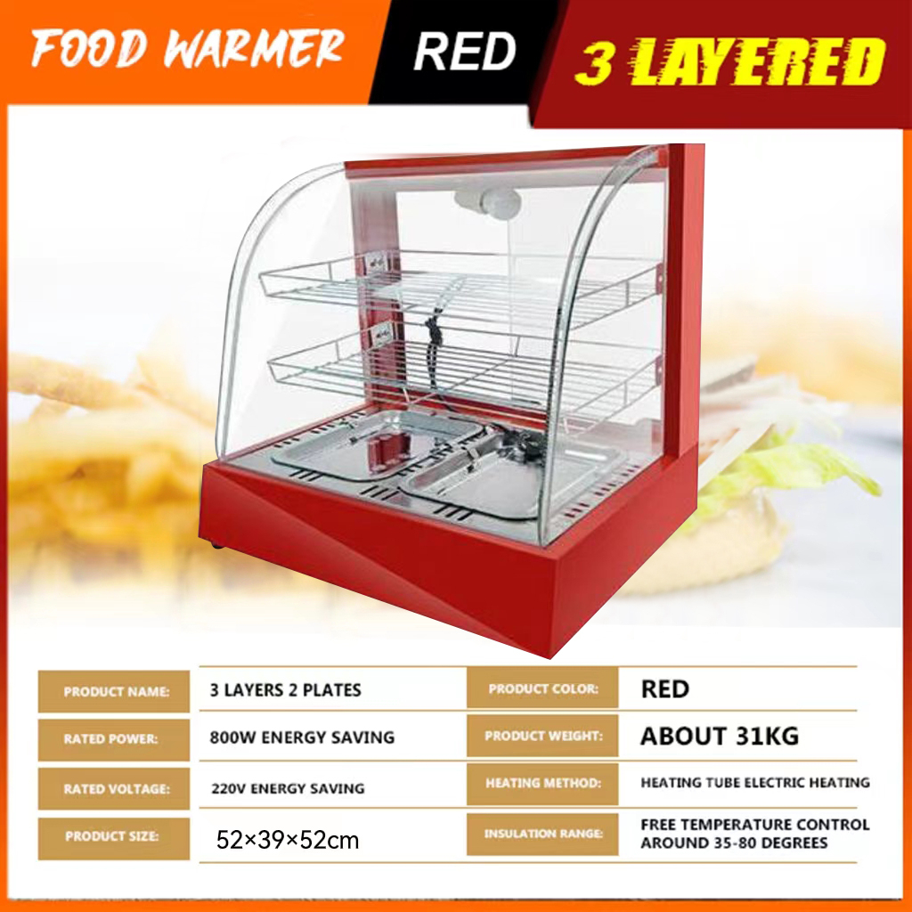 Heavy Duty Curve Glass Showcase Display Electric Food Warmer Food