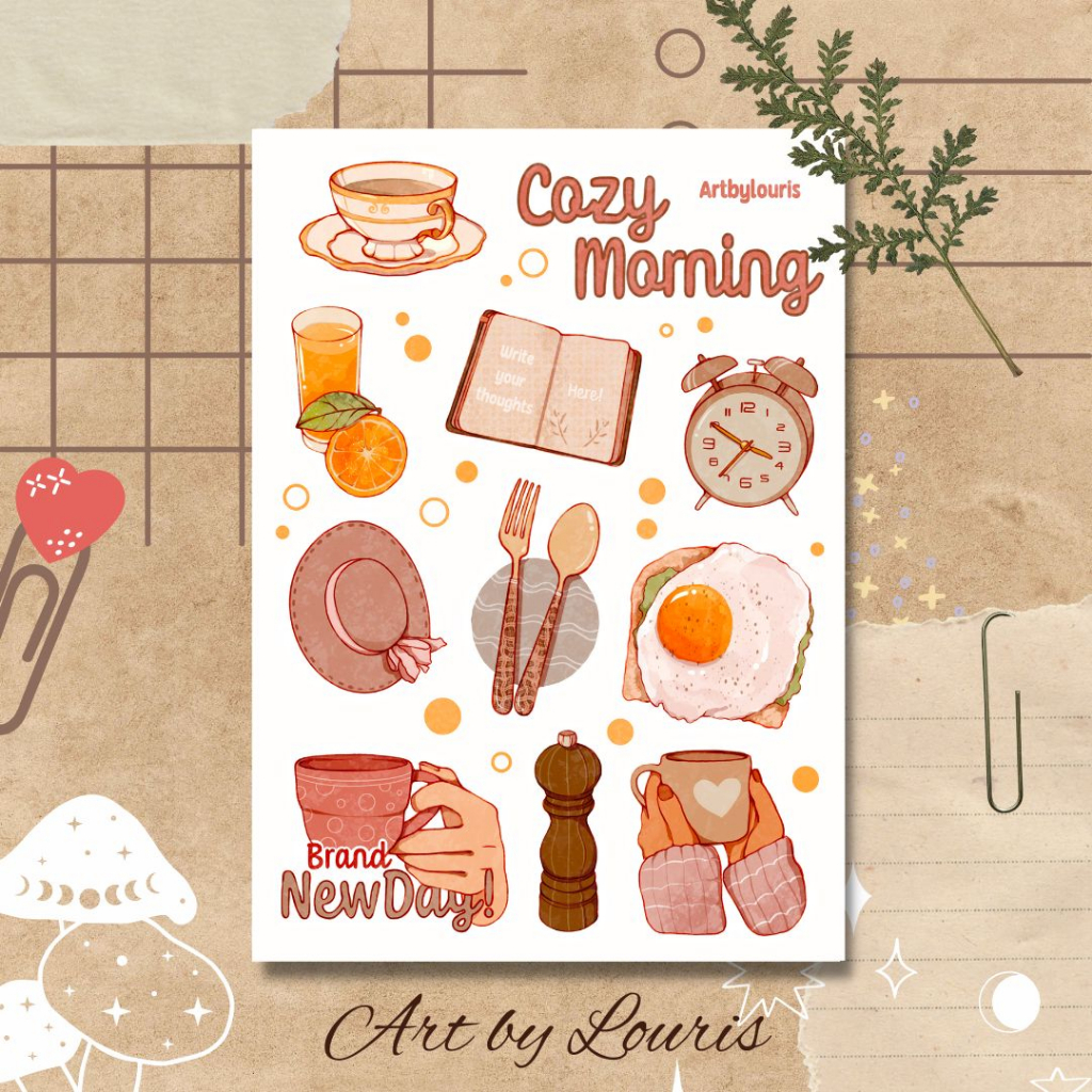 Cozy Morning Sticker Sheet | Cute hand drawn stickes | Planner Stickers ...