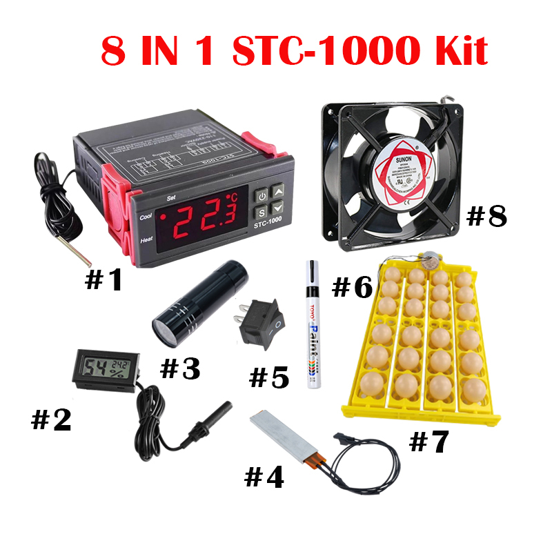 220V STC1000 Thermostat for Incubator Kit/Blower fan/24 Egg tray for