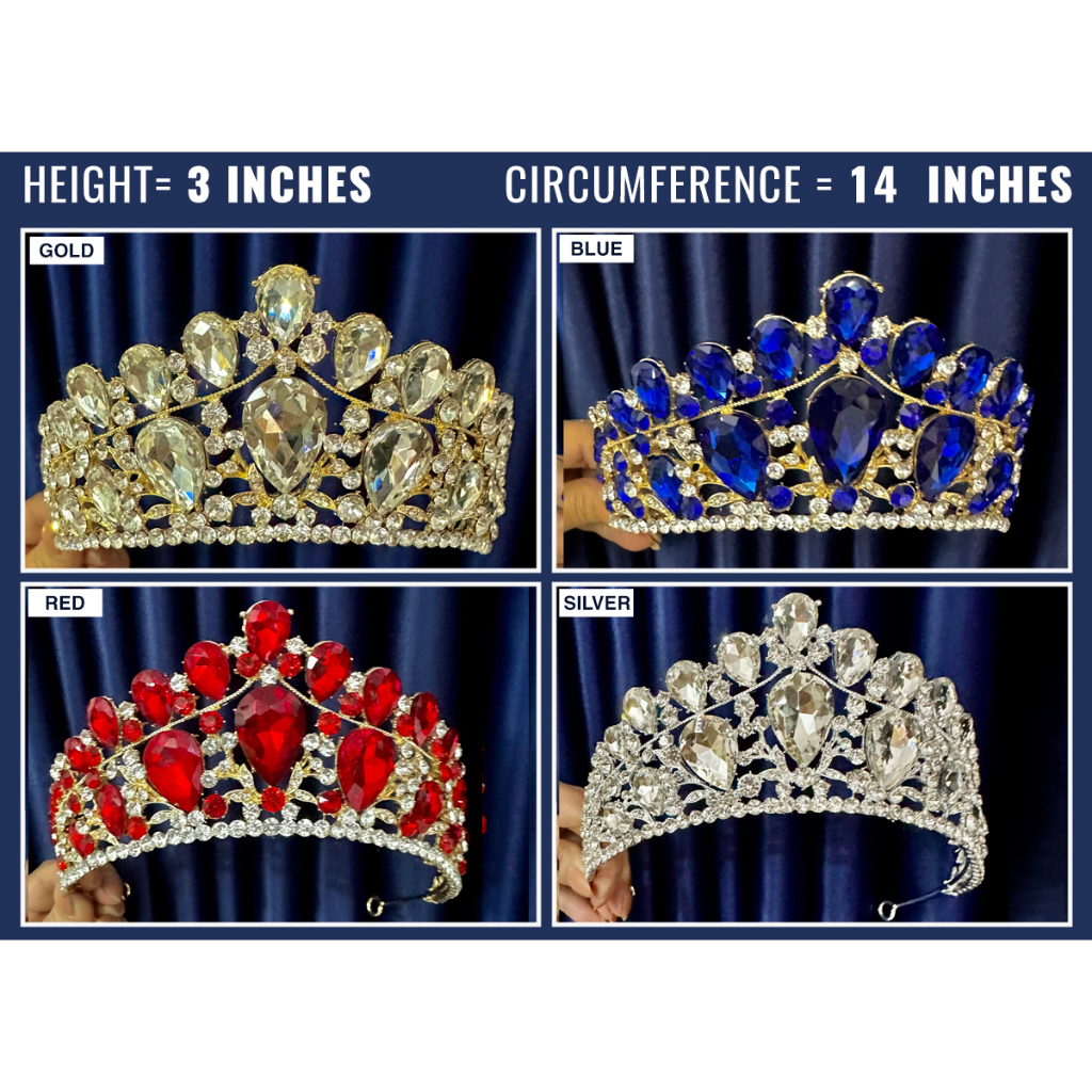 ELEGANT PAGEANT PARTY CROWN SILVER GOLD CROWN RED BLUE COLOURS 3 INCHES ...