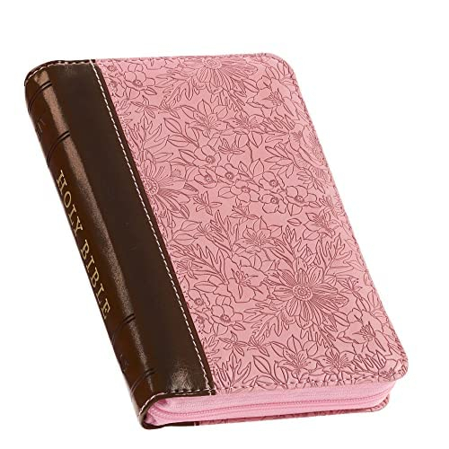 KJV170 KJV Mini PocketSize Pink/Saddle Tan Faux Leather Zipper