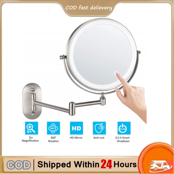 NU LED Double Sided Makeup Vanity Mirror Wall Mount 5x Magnification