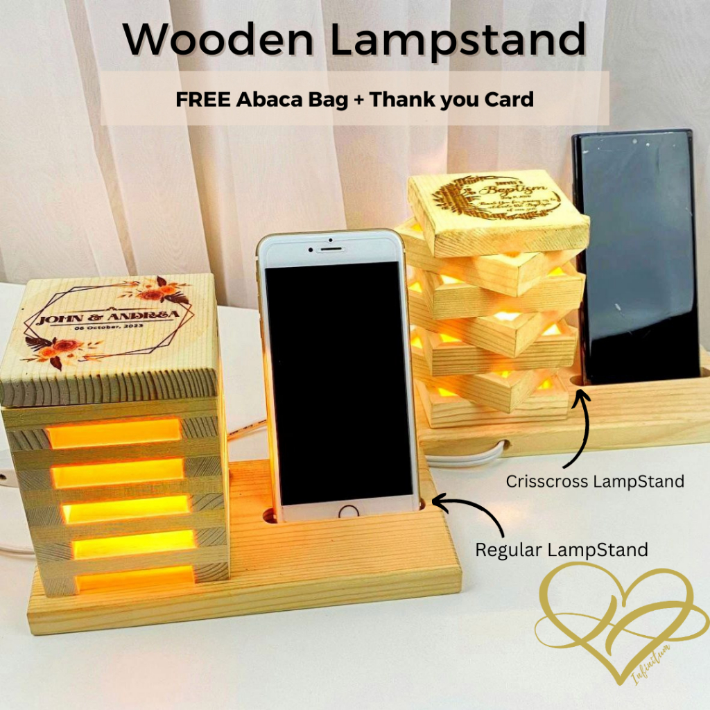 Personalized Wooden Lampstand Lamp with Cellphone Stand or Regular