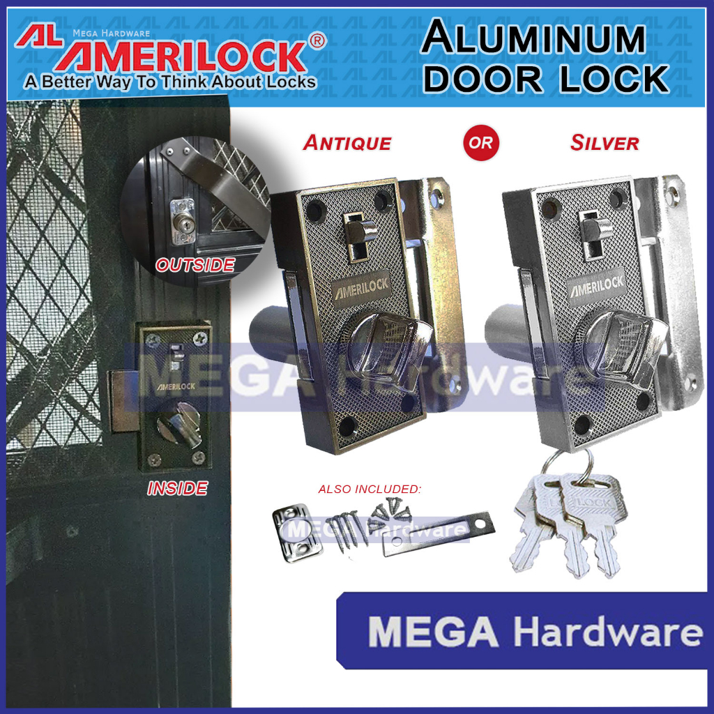 AMERILOCK Screen Door Lock Set with screws, Aluminum Door / Window Lock