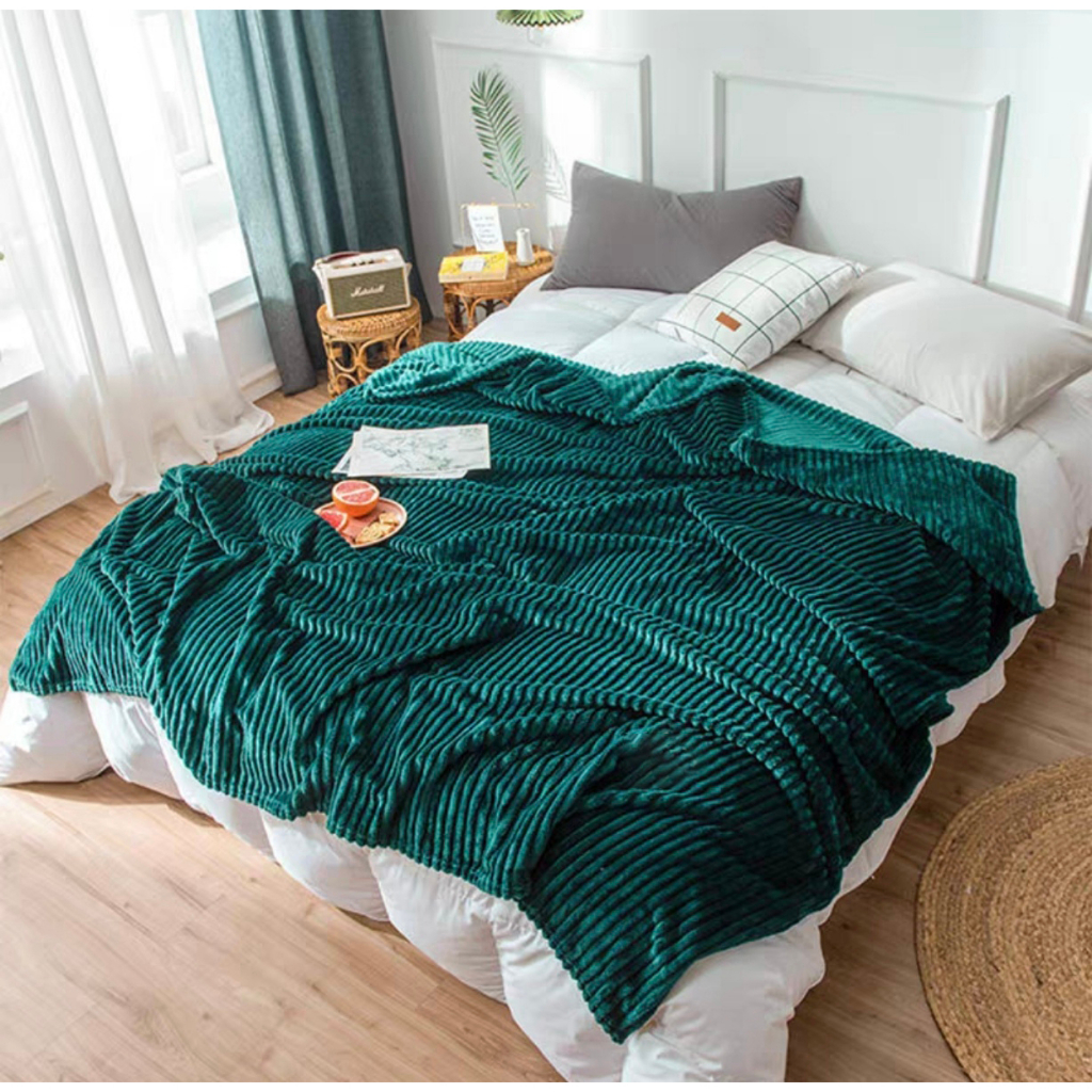 Legit Size Full Double Thick Plain With Stripes Velvet Blanket Super