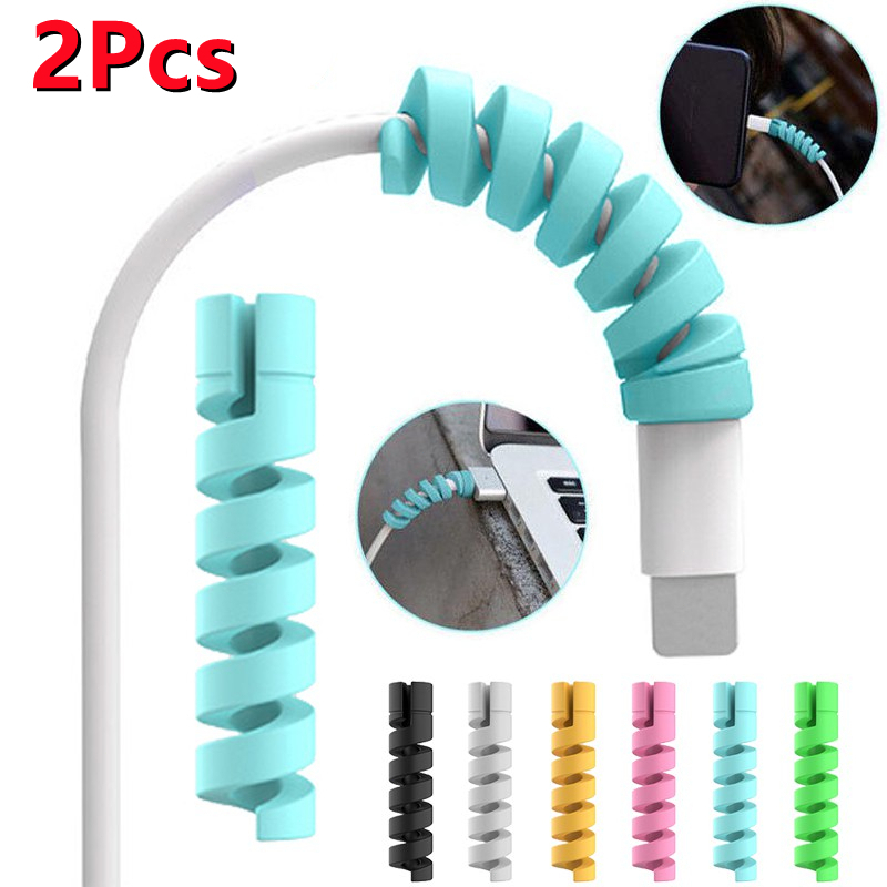 Spiral Cable Protector Silicone Bobbin Winder Charging Cover Android ...
