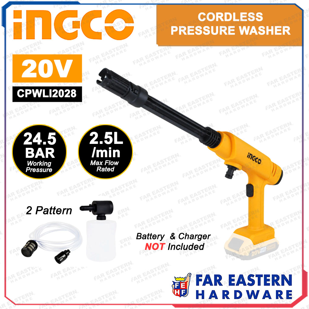 INGCO Cordless Pressure Washer 20V Portable Water Sprayer CPWLI20282 ...