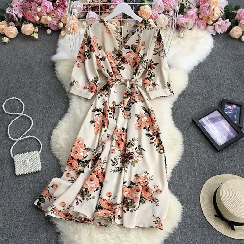 floral dress for women formal casual dresses midi korean dress for woman