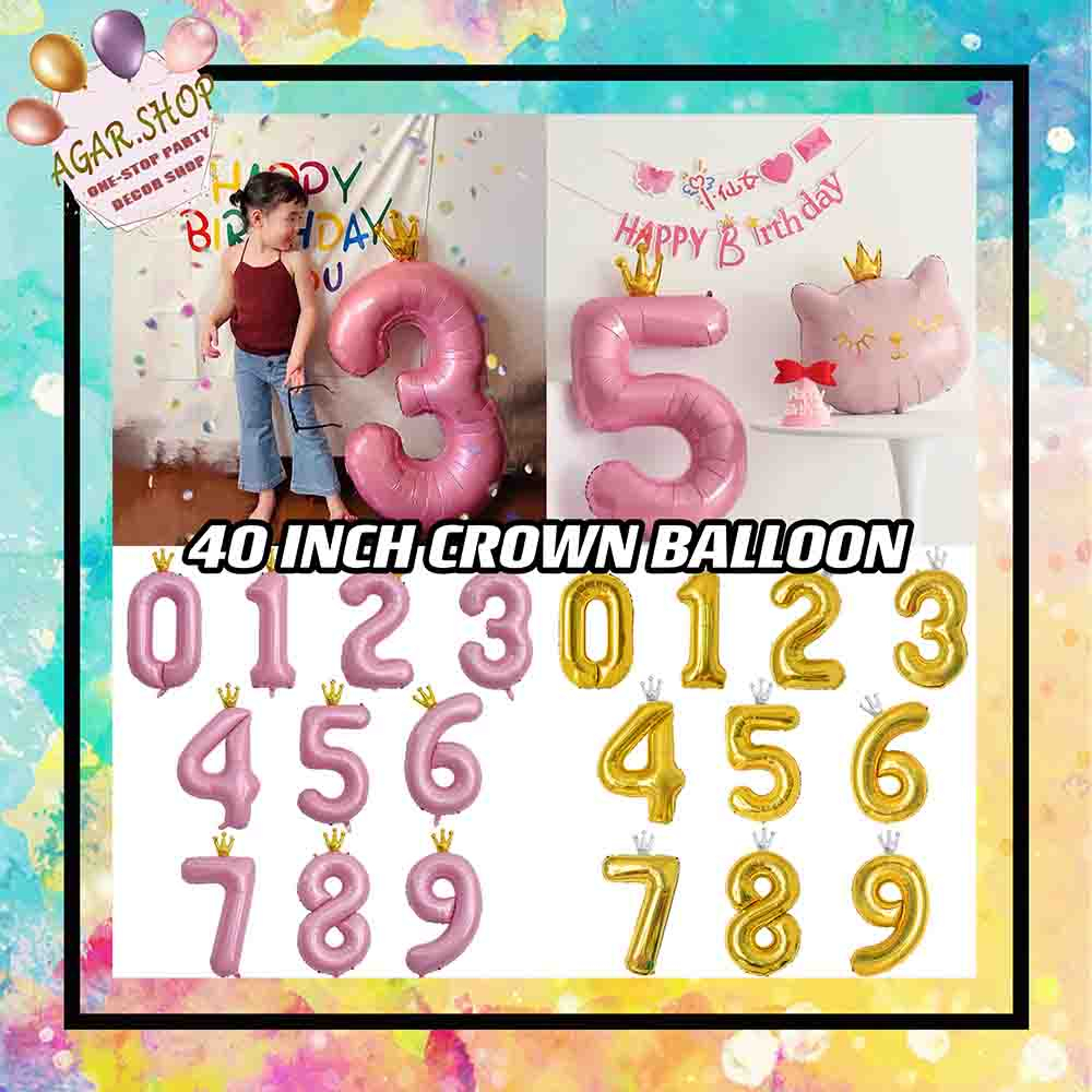 Agar.Shop 40Inch Crown Number Foil Balloon Birthday Party Supply ...