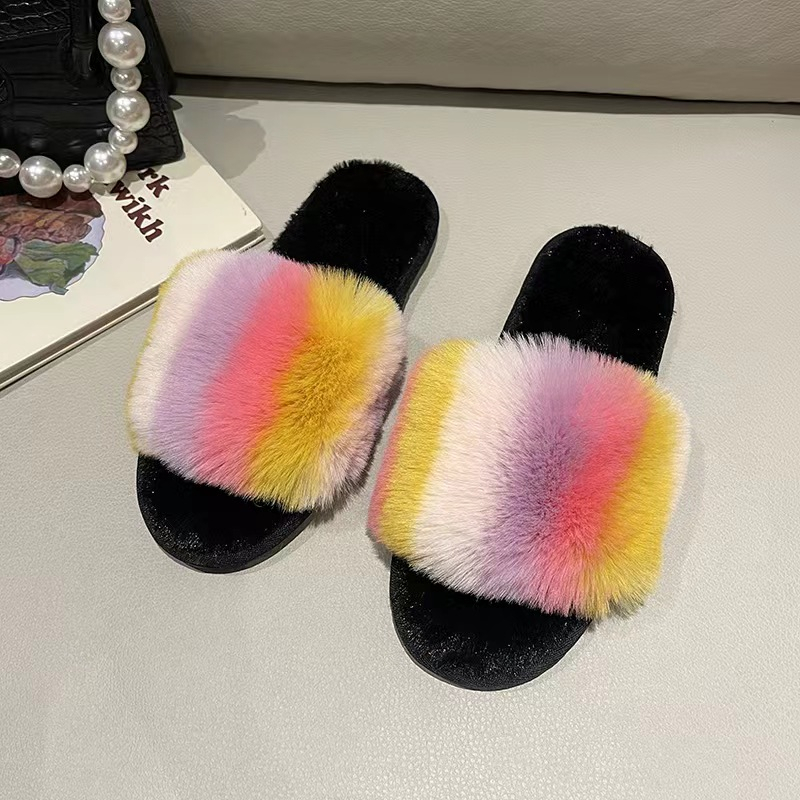 T-17 new color imitation rabbit hair flip-flops women's home warm ...