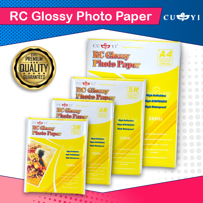 CUYI RC Glossy Photo Paper 3R / 4R / 5R / A4 Size 260gsm or 200gsm
