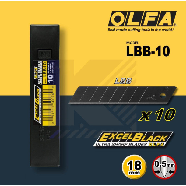 OLFA LBB50K 18mm Black Replacement Blades – 10 Packs (50 Blades Total) For L-Type Cutters