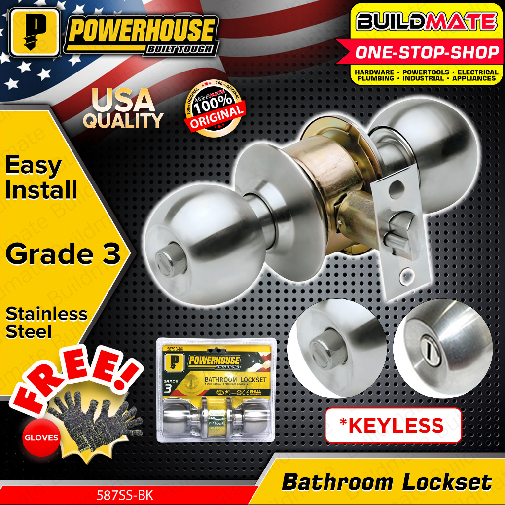 BUILDMATE Powerhouse PRO SERIES Cylindrical Bathroom Lockset No Key Doorknob Lock Set PH587SSBK