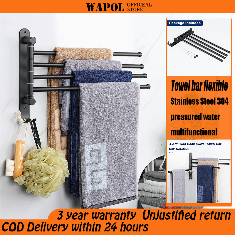WAPOL Towel Bar Stainless Steel Swivel Hanger Holder Rack 4 Rods Towel