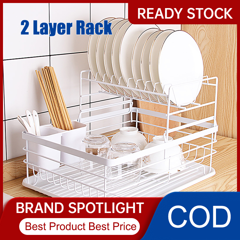 Home Dish Drying Rack Double 2 Layer Dish Drainer with Utensil Holder ...