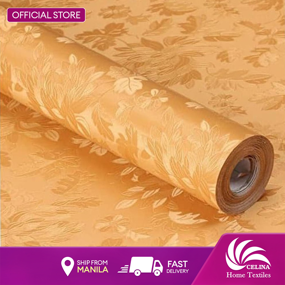 Celina Golden Leaves Design PVC Self Adhesive Waterproof Wallpaper Home Decoration Shopee