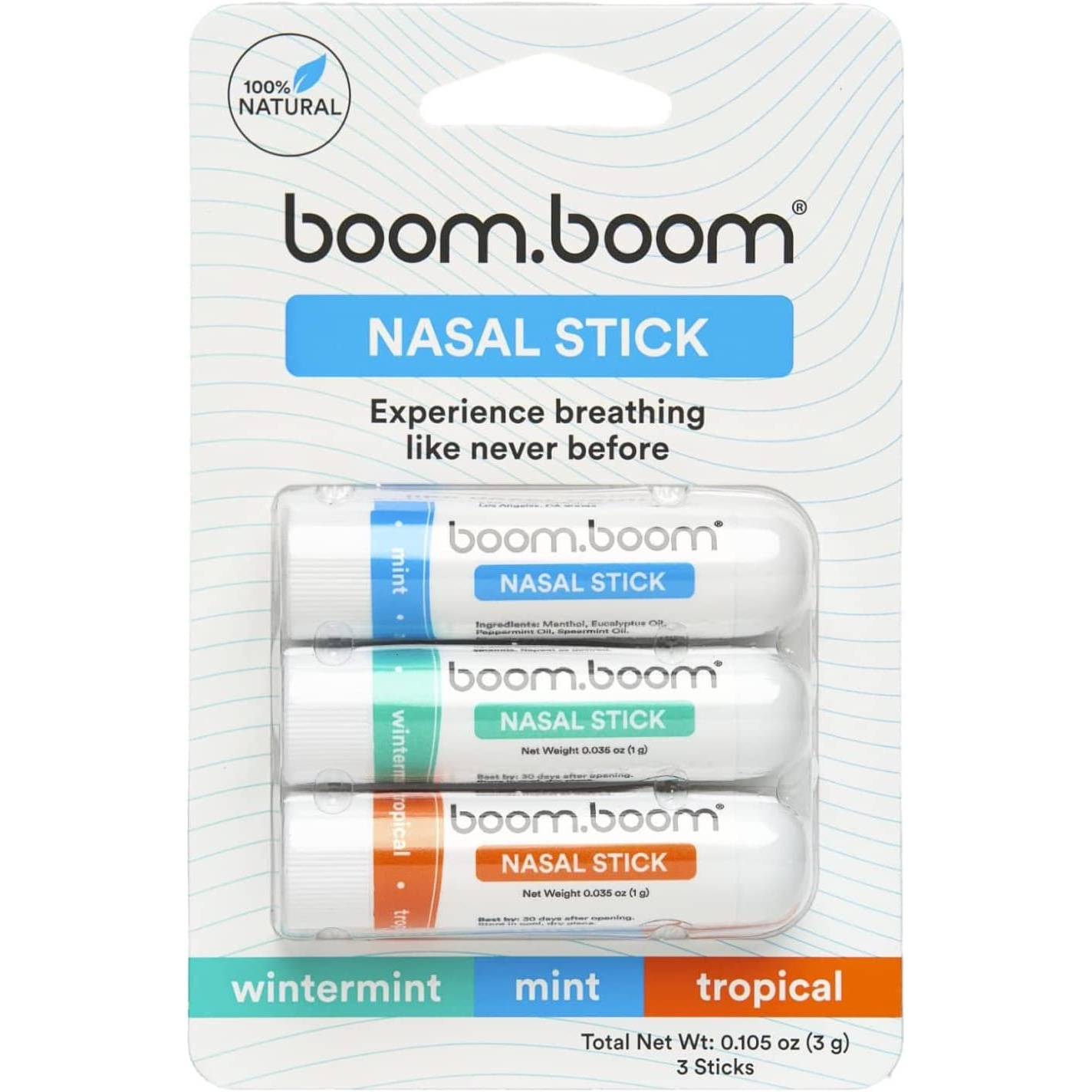 BoomBoom Aromatherapy Nasal Inhaler, 3 Pack, Variety (Mint, Wintermint ...