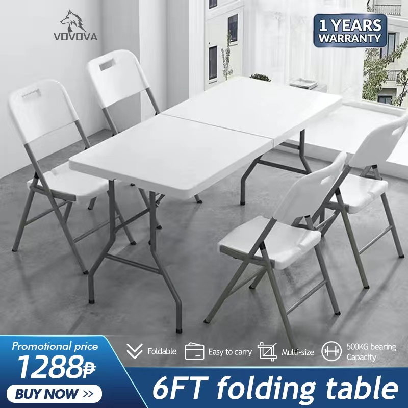 VOVOVA Heavy Duty Folding table 4ft 6ft White/brown Outdoor Dining