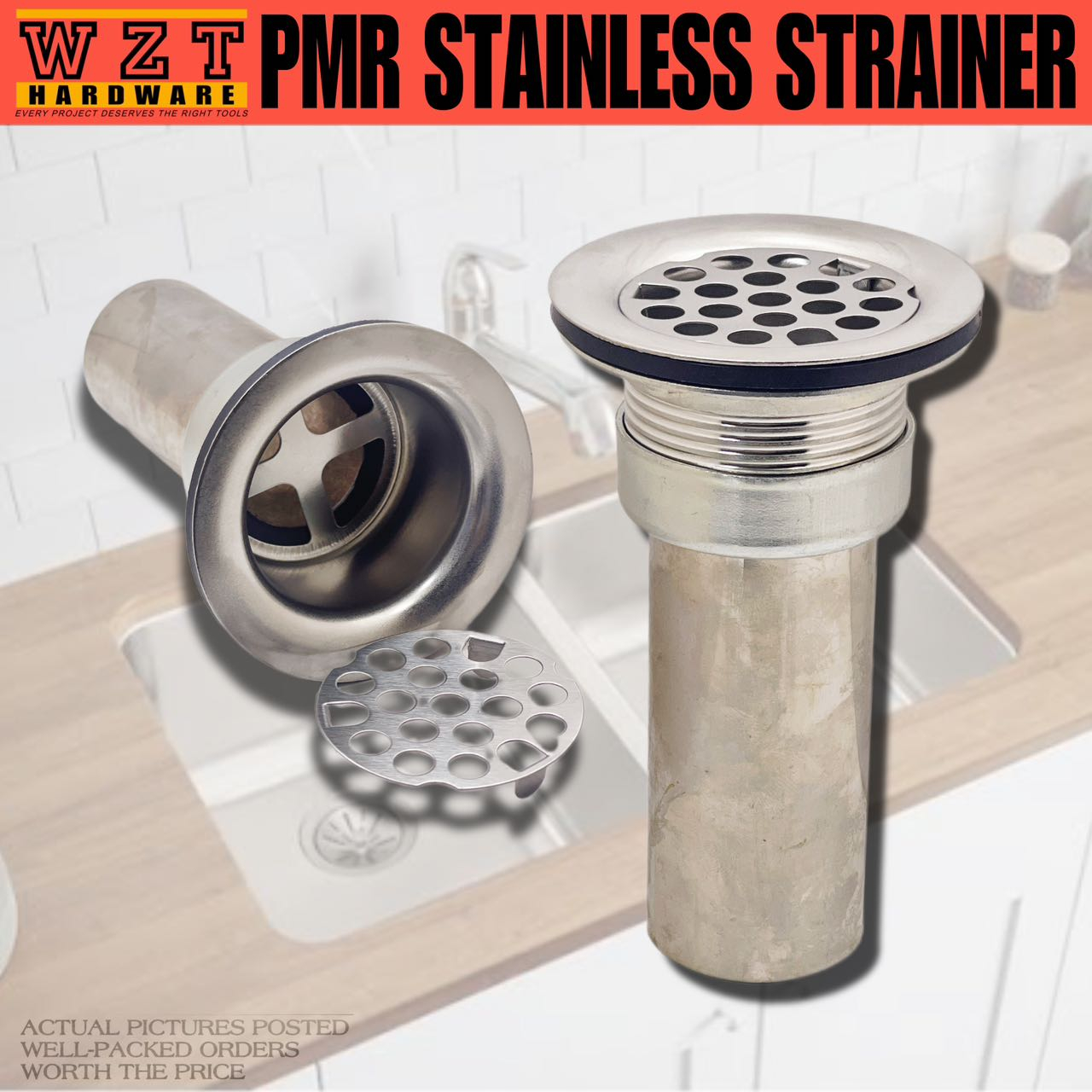 PMR Basket Stainless Strainer with Tailpiece Kitchen Sink Strainer 2 1/
