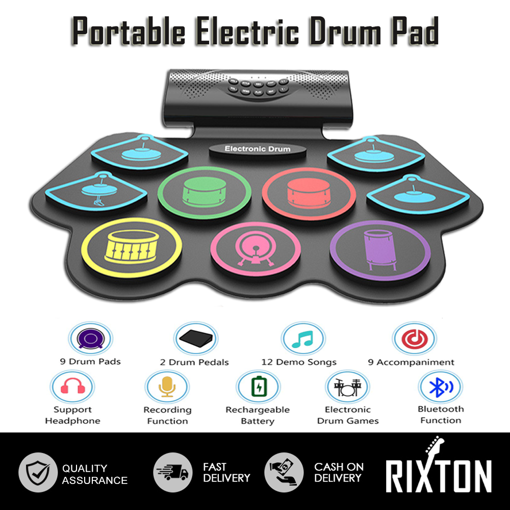 Rixton 9 Pads Electronic Drum Bluetooth RollUp Digital Drum Builtin