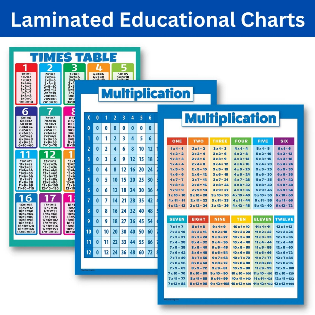 Laminated Multiplication Charts, Times Table Charts, Educational Chart ...