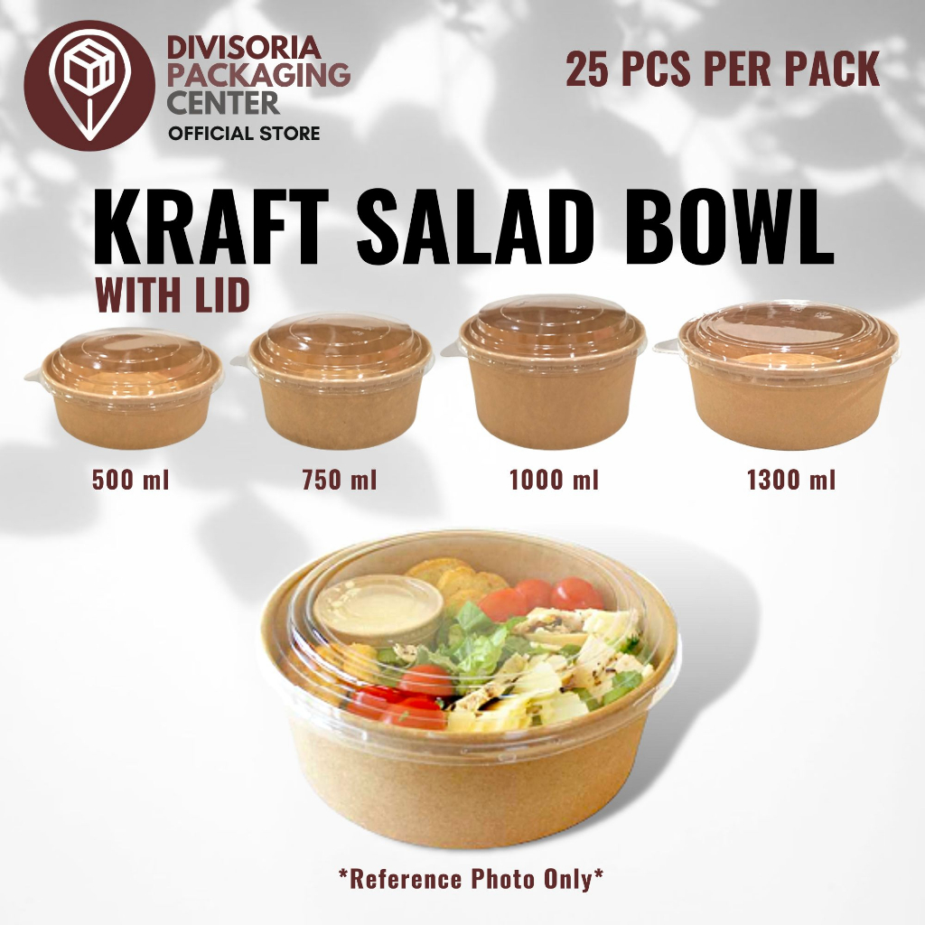 (BY 25'S) KRAFT SALAD BOWL (WITH LID or NO LID) ( 500ML 750ML