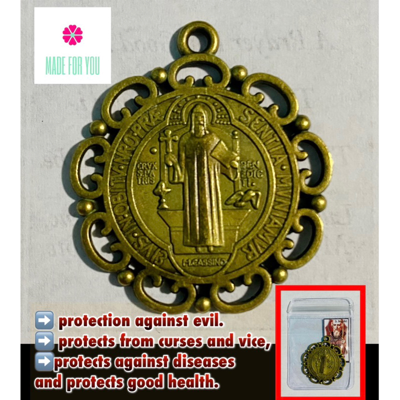 St. Benedict Medallion Protection BLESSED with pouch(5cm) | Shopee ...