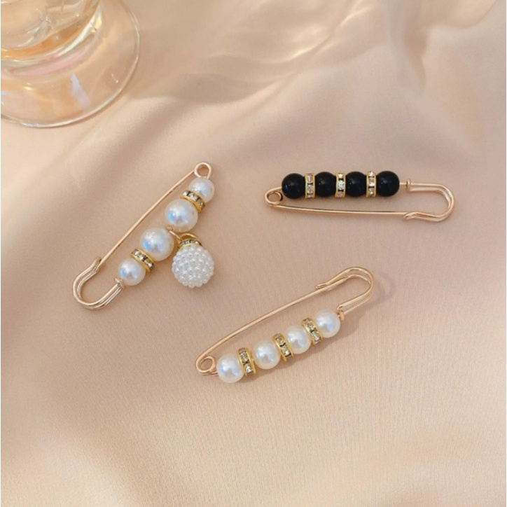 1pc Pearl Brooch Tightening Waistband Pin Opening Bottom Metal Pearl ...